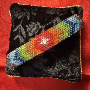 Vintage Handmade Glass Rainbow Geometric Seed Bead Barrette Made In France 3.5”
